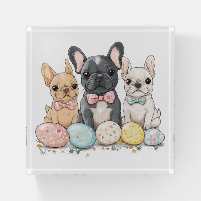 Easter French Bulldogs Paperweight (Front)