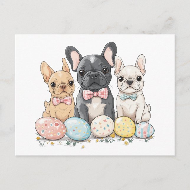Easter French Bulldogs Postcard (Front)