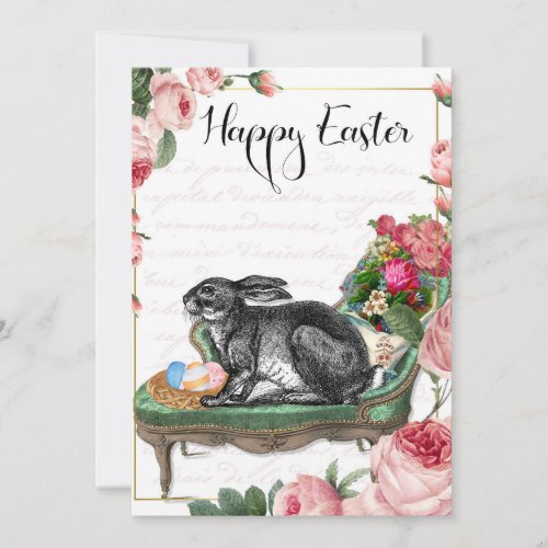 Easter French Bunny Rabbit Vintage Shabby Chic Holiday Card