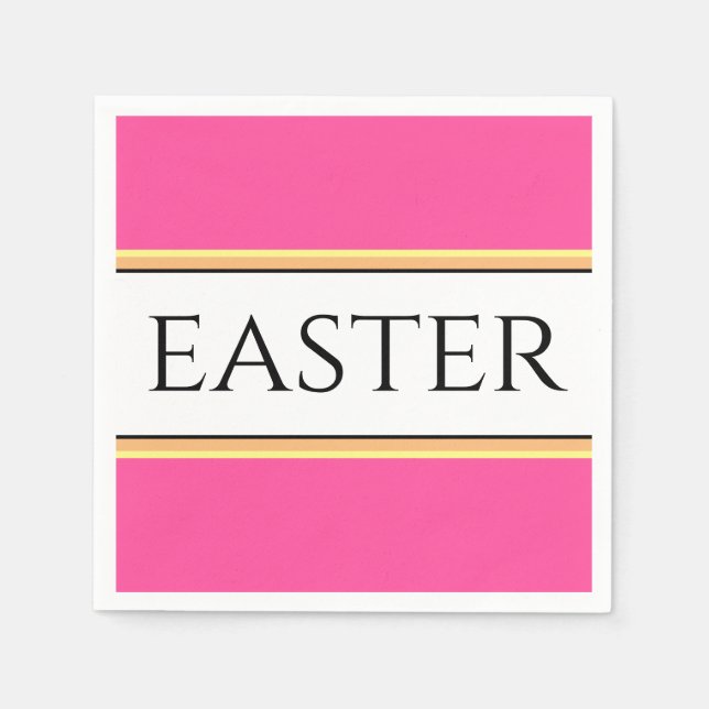EASTER Fun Bright Pretty Pink White Yellow Stripes Napkins (Front)