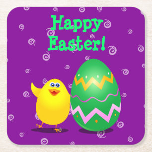 Easter funny chick square paper coaster