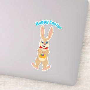 Easter Funny Cute Bunny with Colorful Eggs Cartoon Sticker