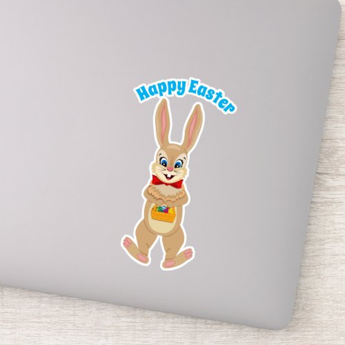 Easter Funny Cute Bunny with Colorful Eggs Cartoon Sticker