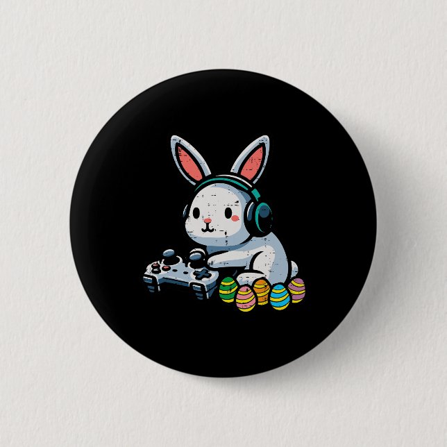 Easter Gamer Bunny Rabbit Video Game Men Boys Kids Button (Front)