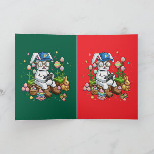 Easter Gamer Bunny White Rabbit Playing Video Game Card