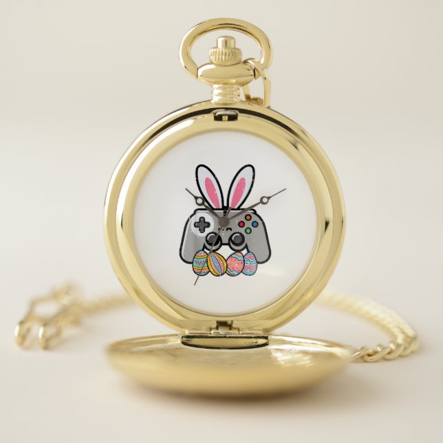 Easter Gaming Controller Bunny Ears Boys Kids Yout Pocket Watch (Inside)
