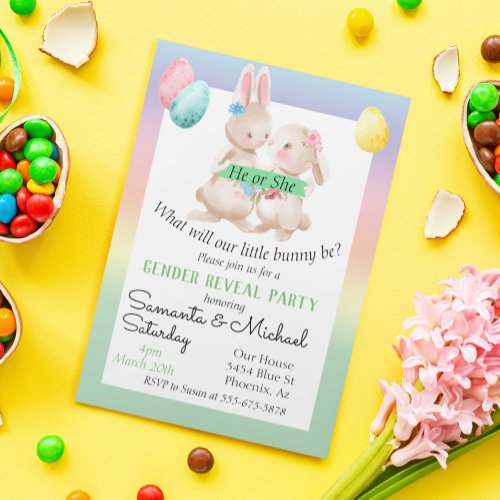 Easter Gender Baby Reveal Party Spring Bunny Invitation