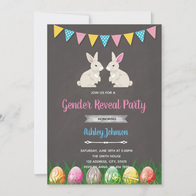 Easter gender reveal invitation card (Front)