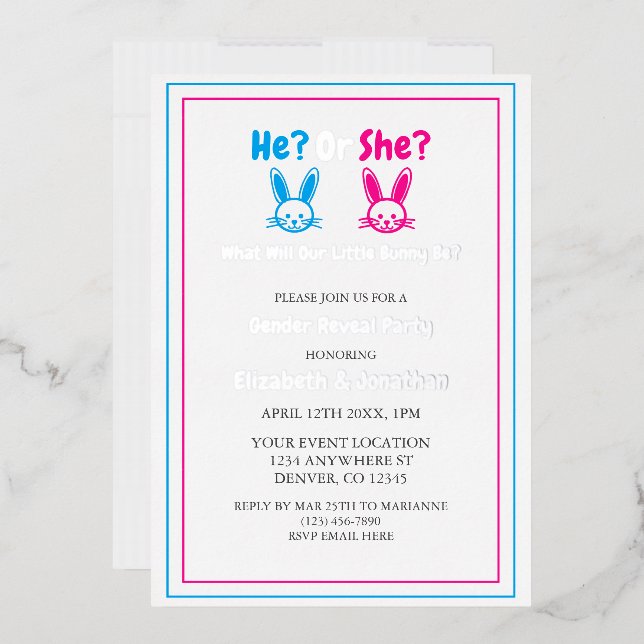 Easter Gender Reveal Party Foil Invitation (Envelope)