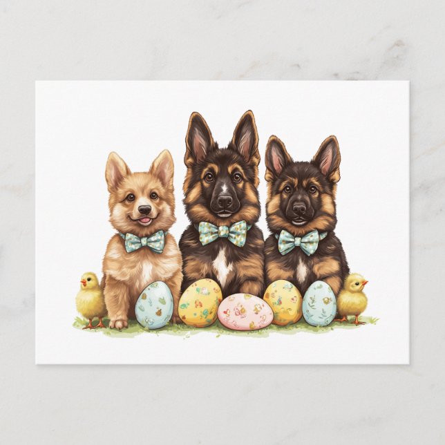 Easter German Shepherd Dogs Holiday Postcard (Front)