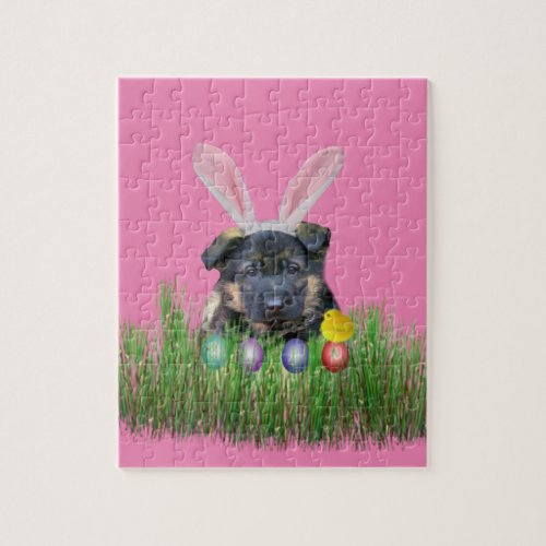 Easter German Shepherd puppy puzzle with gift box