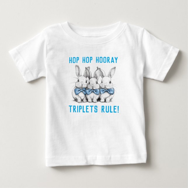 Easter Gift,  Baby Shower, Bunnies, Boys Triplets  T-Shirt (Front)