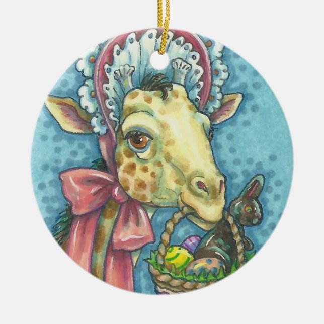 EASTER GIRAFFE SPRING ORNAMENT Round (Front)