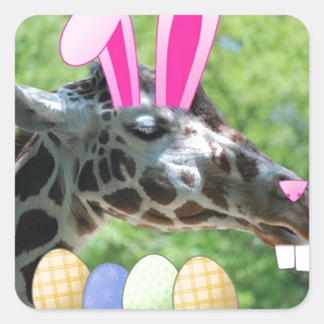 Easter Giraffe Square Sticker (Front)