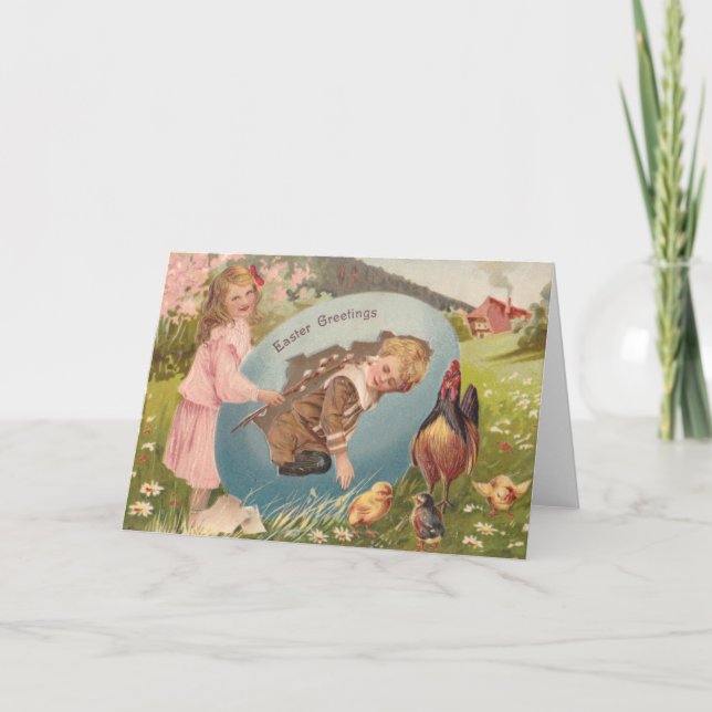 Easter Girl and Boy Victorian Antique Postcard (Front)