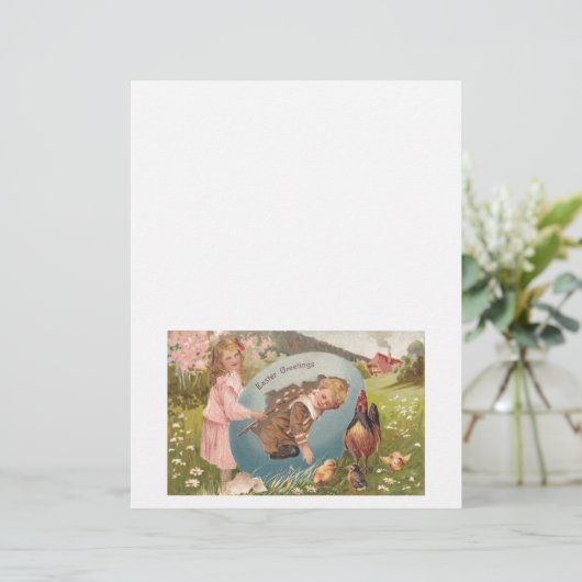 Easter Girl and Boy Victorian Antique Postcard (Standing Front)