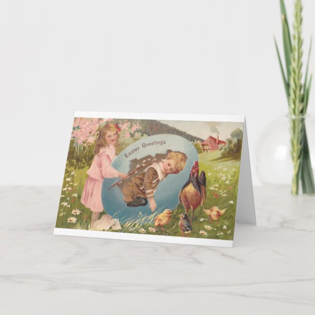 Easter Girl and Boy Victorian Antique Postcard (Front)