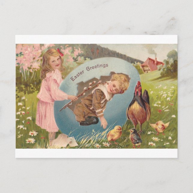 Easter Girl and Boy Victorian Antique Postcard (Front)