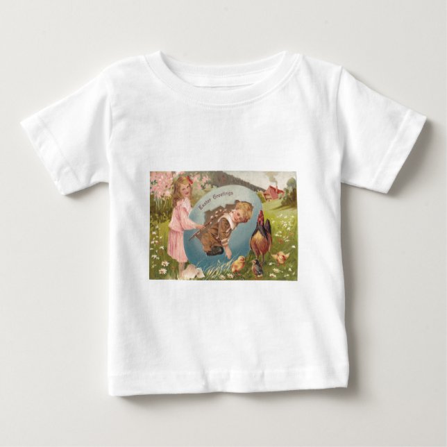 Easter Girl and Boy Victorian Antique Postcard Baby T-Shirt (Front)
