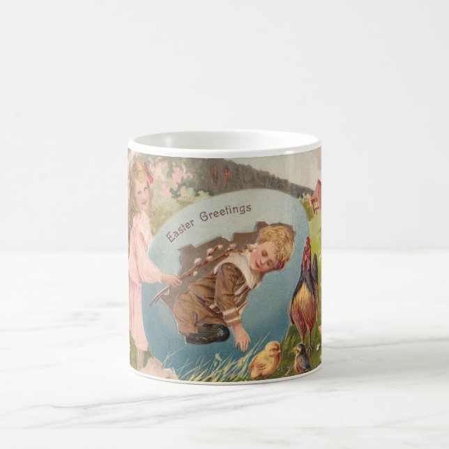 Easter Girl and Boy Victorian Antique Postcard Coffee Mug (Center)