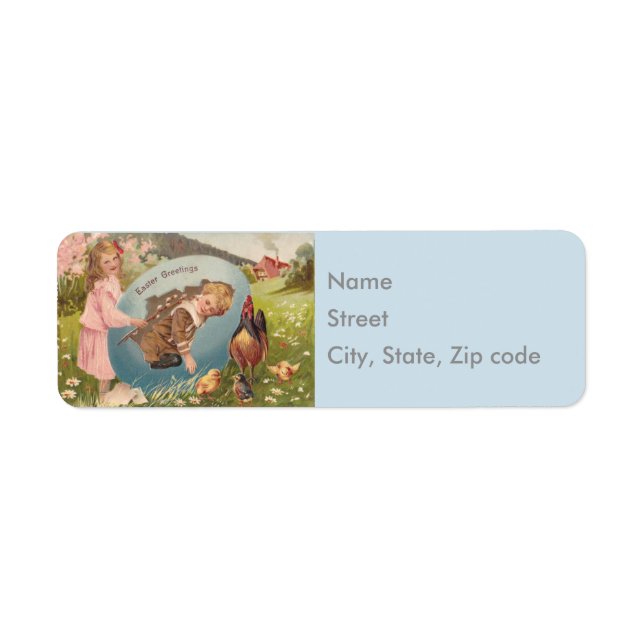 Easter Girl and Boy Victorian Antique Postcard Label (Front)