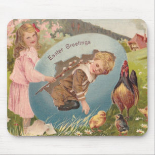 Easter Girl and Boy Victorian Antique Postcard Mouse Pad