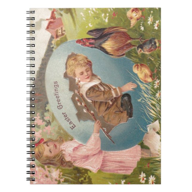 Easter Girl and Boy Victorian Antique Postcard Notebook (Front)