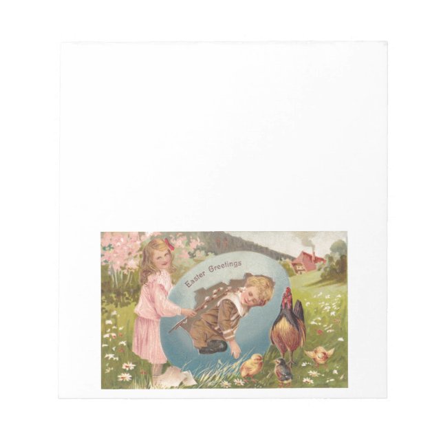 Easter Girl and Boy Victorian Antique Postcard Notepad (Front)