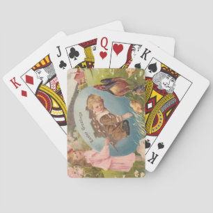 Easter Girl and Boy Victorian Antique Postcard Poker Cards