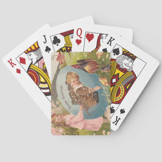 Easter Girl and Boy Victorian Antique Postcard Poker Cards (Back)