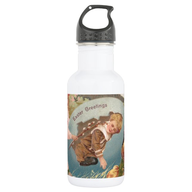 Easter Girl and Boy Victorian Antique Postcard Stainless Steel Water Bottle (Front)