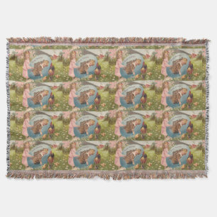 Easter Girl and Boy Victorian Antique Postcard Throw Blanket