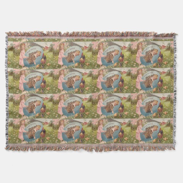 Easter Girl and Boy Victorian Antique Postcard Throw Blanket (Front)