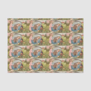 Easter Girl and Boy Victorian Antique Postcard Tissue Paper