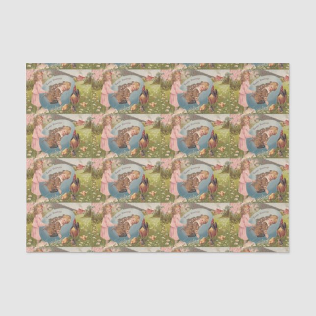 Easter Girl and Boy Victorian Antique Postcard Tissue Paper (Front)
