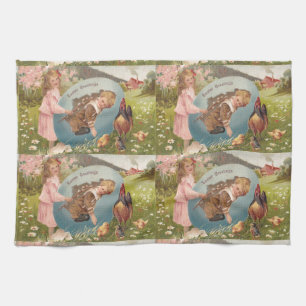 Easter Girl and Boy Victorian Antique Postcard Towel