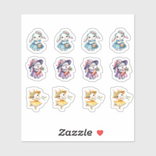 Easter Girl Bunnies In Pretty Dresses Sticker