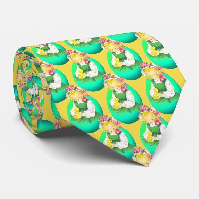 Easter Girl  Easter Chick and Easter Egg Neck Tie (Rolled)