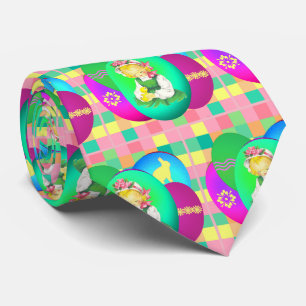 Easter Girl Easter Chick and Easter Eggs Plaid Neck Tie