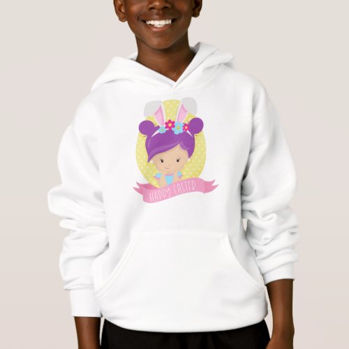 Easter Girl Easter Egg Purple Hair Bunny Ears Hoodie