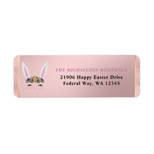 Easter Girly Blush Pink Floral Bunny Label