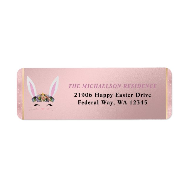 Easter Girly Blush Pink Floral Bunny Label (Front)