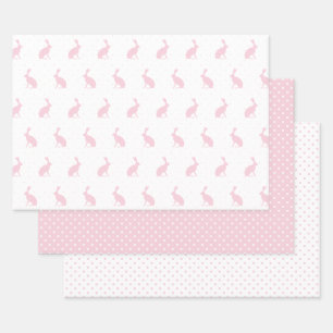 Easter Girly Pink Bunnies and Polka Dots Pattern. Wrapping Paper Sheets
