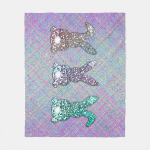 Easter Glitter Pastel Glam Bunnies On Plaid Fleece Blanket