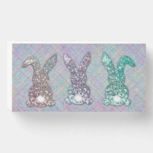 Easter Glitter Pastel Glam Bunnies On Plaid Wooden Box Sign