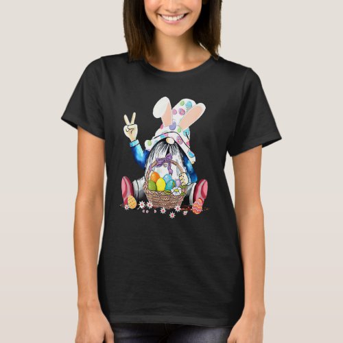 Easter Gnome Bunny Ear With Egg Basket Girl Women  T_Shirt