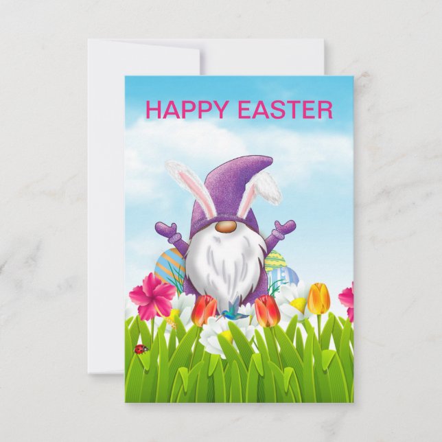 Easter Gnome Greeting Flat Card  (Front)