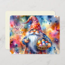 Easter Gnome holding Colorful Egg and Basket -