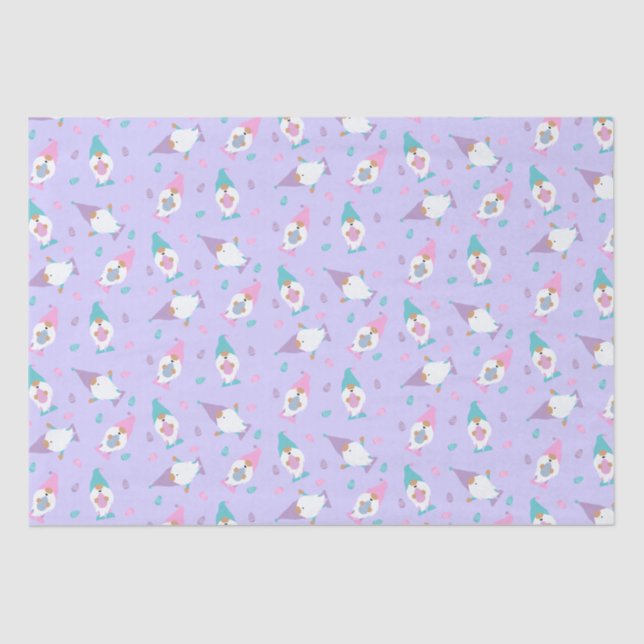 Easter Gnome Pattern Purple Pink Blue Tissue Paper (Front)