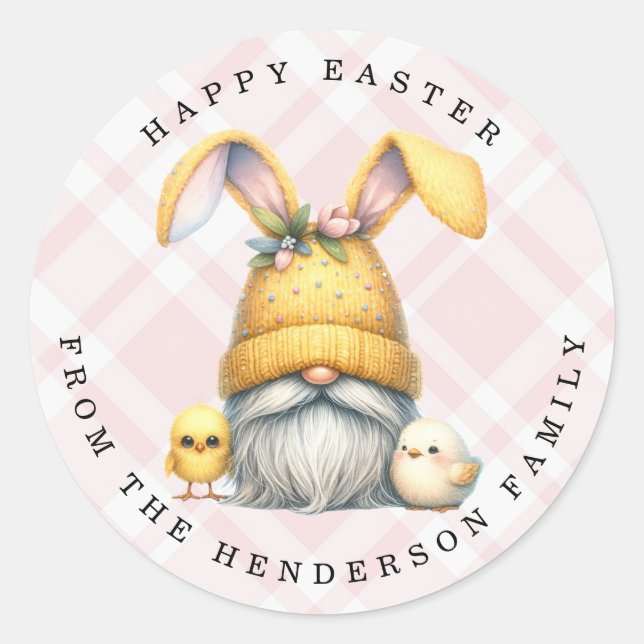 Easter Gnome Personalized Name Round Stickers (Front)